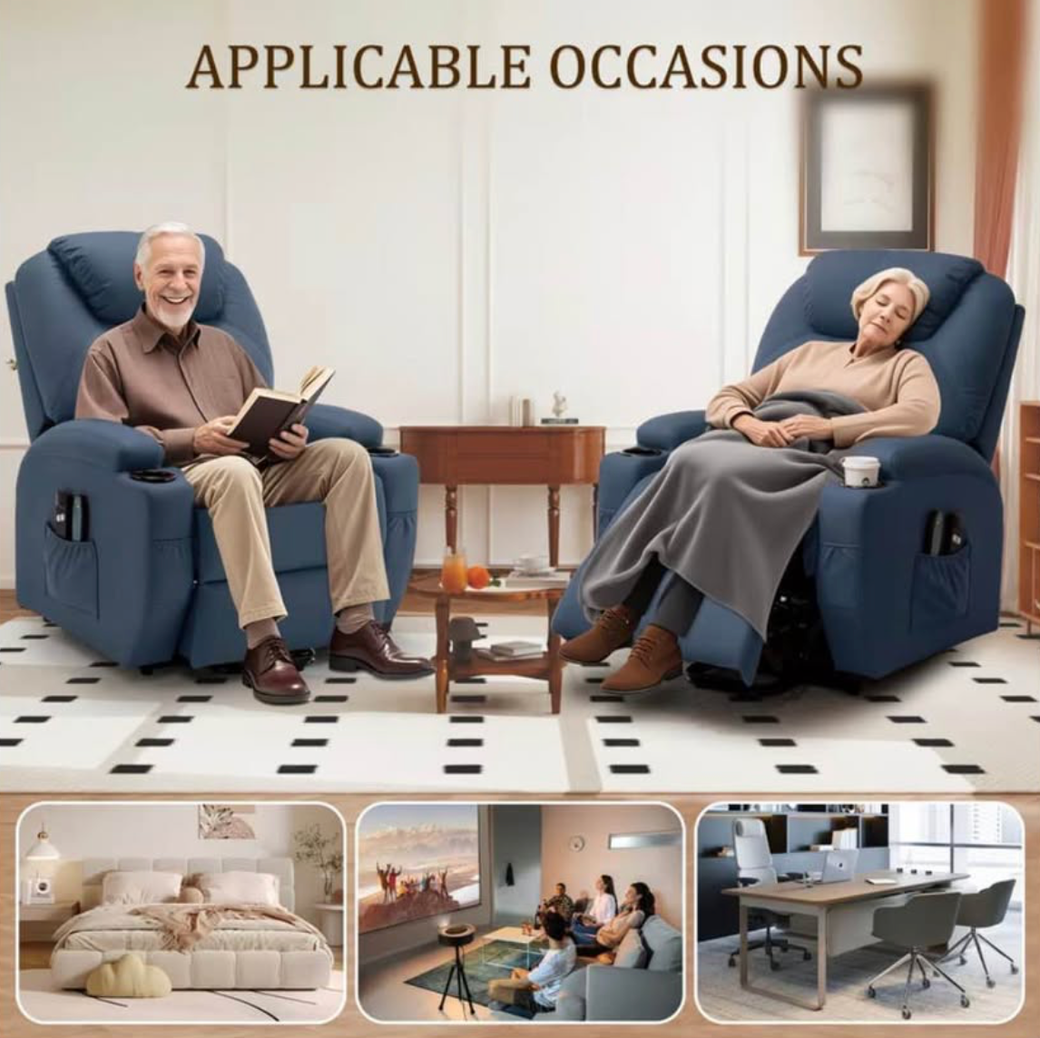 Massage, Heating Recliner Electric Lift, cupholder and side pocket
