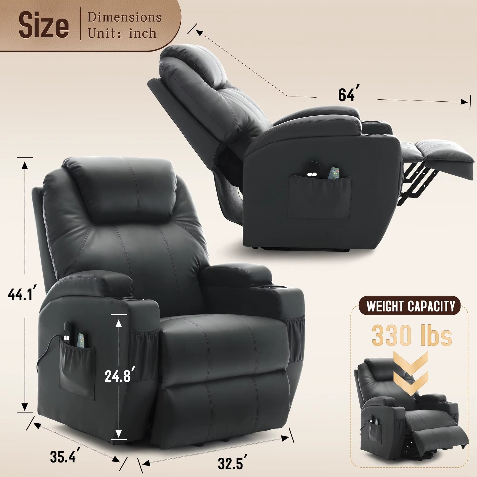 US Warehouse Electric Home Theater Recliner Sofa Chair Recliner Seat Cinema Sofa with Massage Function