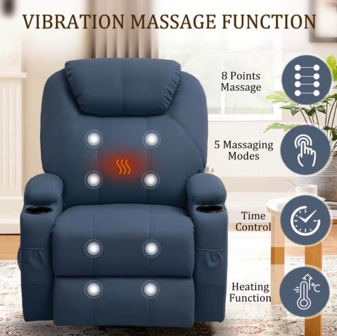 Massage, Heating Recliner Electric Lift, cupholder and side pocket